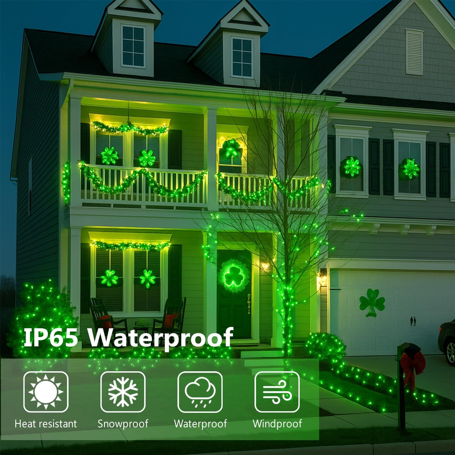 St. Patrick's Day Green Solar String Lights Outdoor, 2-Pack 72FT 400 LED Solar Fairy Lights, Copper Wire Twinkle Light for St. Patrick's Day Decorations Bedroom Party Garden Patio Tree (Green)