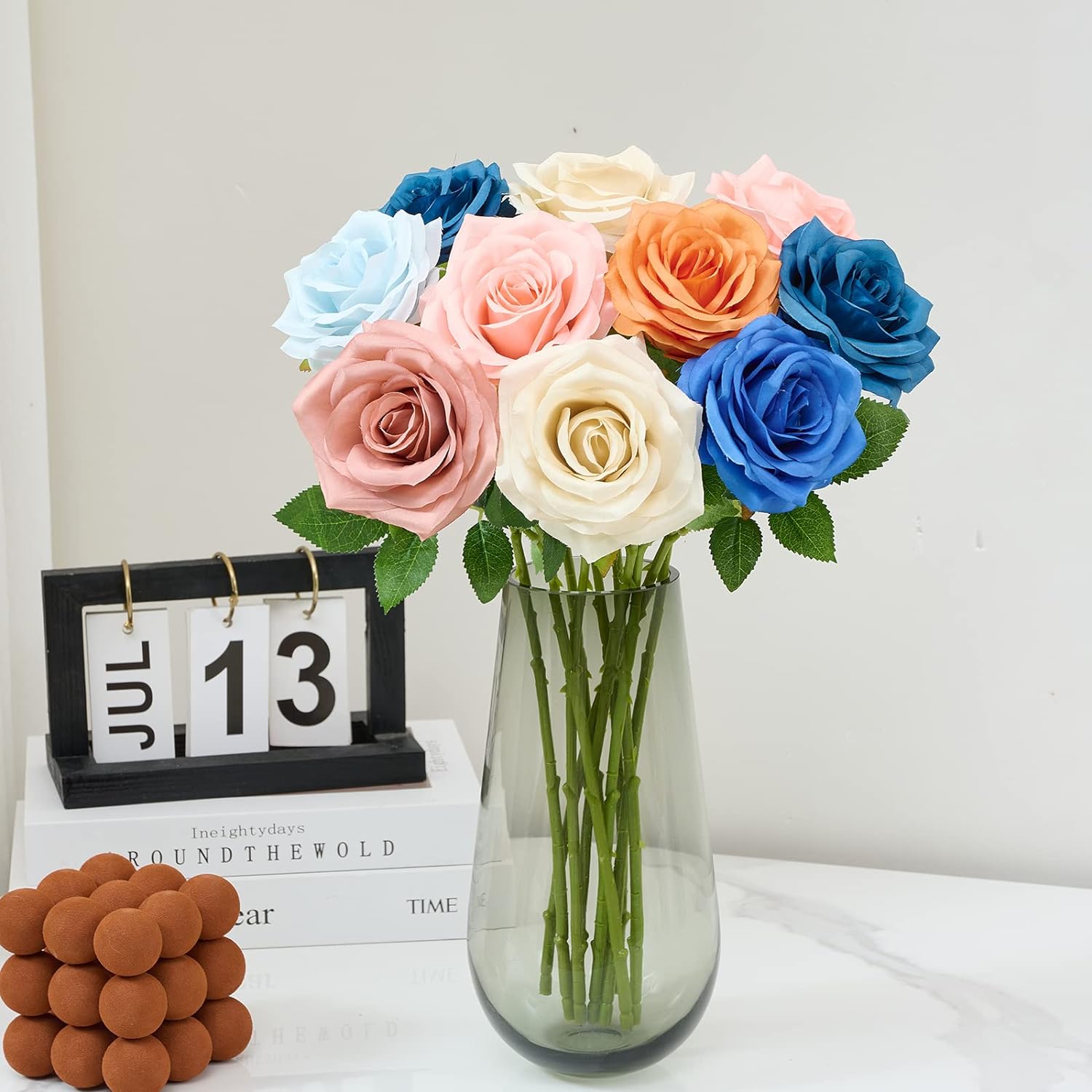 Artificial Rose 10pcs Open Flower Bouquet Faux Rose Stems for Wedding Arrangement, Bridal Bouquet, Centerpiece, Fake Faux Silk Flowers (Pale Yellow)