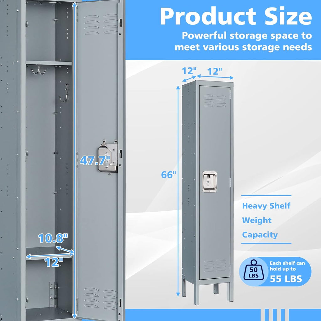 Letaya Storage Lockers with Lock Door,Metal Storage Cabinet 3 Tier with Hook for Employees, School,Gym, Home,Office(1 Door-Gray)