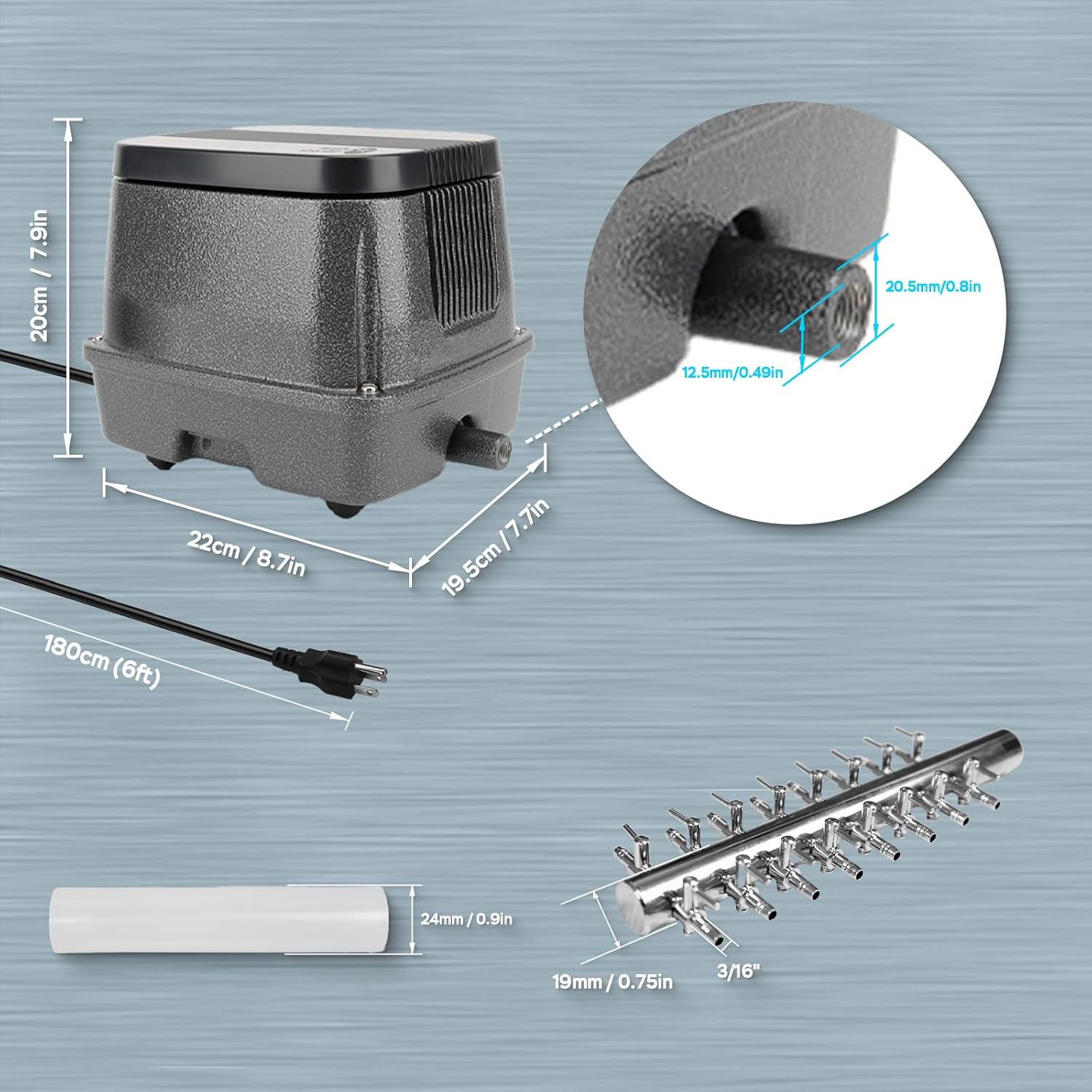 AquaMiracle Linear Air Pump ZP-40/ZP-60/ZP-100/ZP-200 for Pond Aeration, 635/950/1600/4000GPH Septic Air Pump Pond Aerators for Outdoor Ponds, Waste Treatment, Aquarium, Fish Farm, Seafood Restaurant