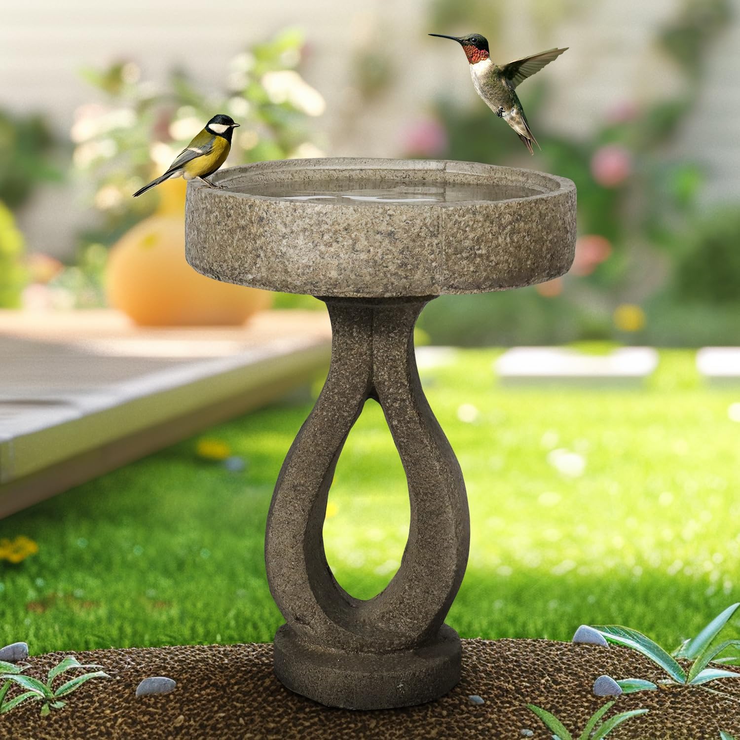SKYFIRE 21.8”Birdbaths for The Garden Clearance -Concrete Modern Bird Bath for Outside, Yard Statue Decoration for Garden, Patio, Yard, Lawn -15.7”Dia X 21.8”H Contemporary Birdbath with Pedestal