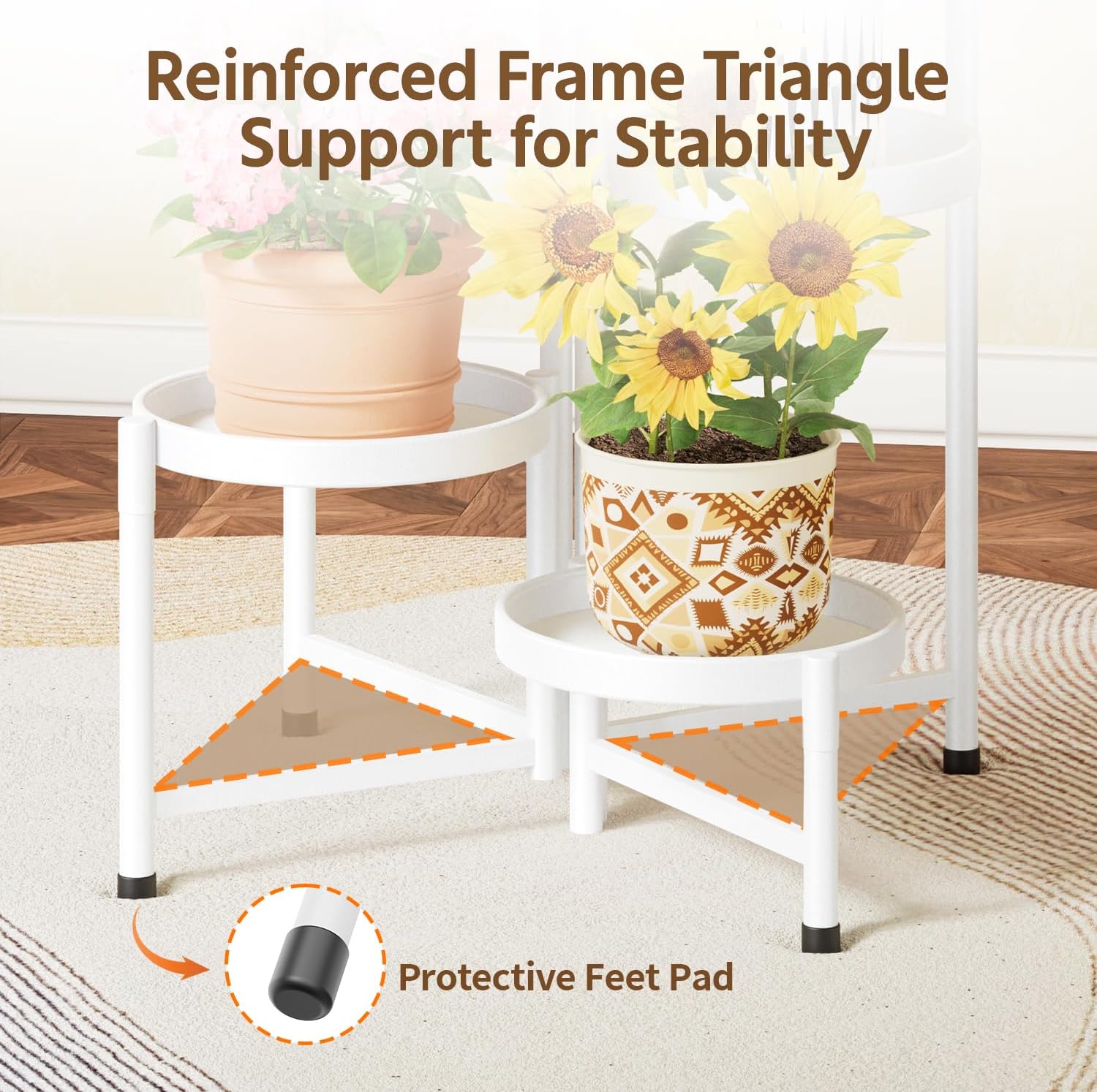 LASZOLA 5 Tiered Folding Plant Stand Indoor for Multiple Large Planter, Tall Heavy Duty Adjustable Rack with Rust Proof 10 Inch Wide Tray, Sturdy Vertical Tree Organizer for Narrow Inside Floor, White