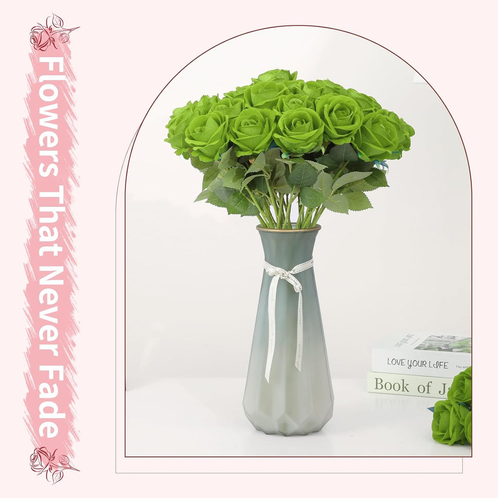 102 PCS Fake Roses Artificial Flowers Bulk, Green Roses Bridal Bouquet Silk Faux Rose with Stems for Wedding Flowers Decoration, Valentine's Day, Bridal Bouquet, Anniversary,Home Decor (102PCS, Green)