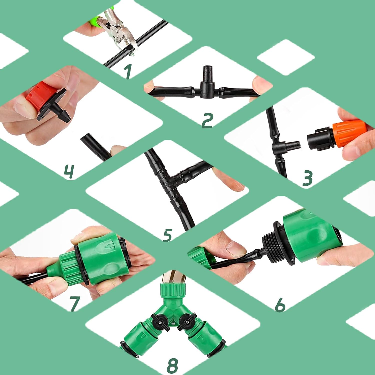 Drip Irrigation System - Irrigation System for Garden w/ 1/4" & 1/2" Fast-Lock Tubing - Adjustable Nozzles & Sprinklers Garden Watering System(164FT Kits)