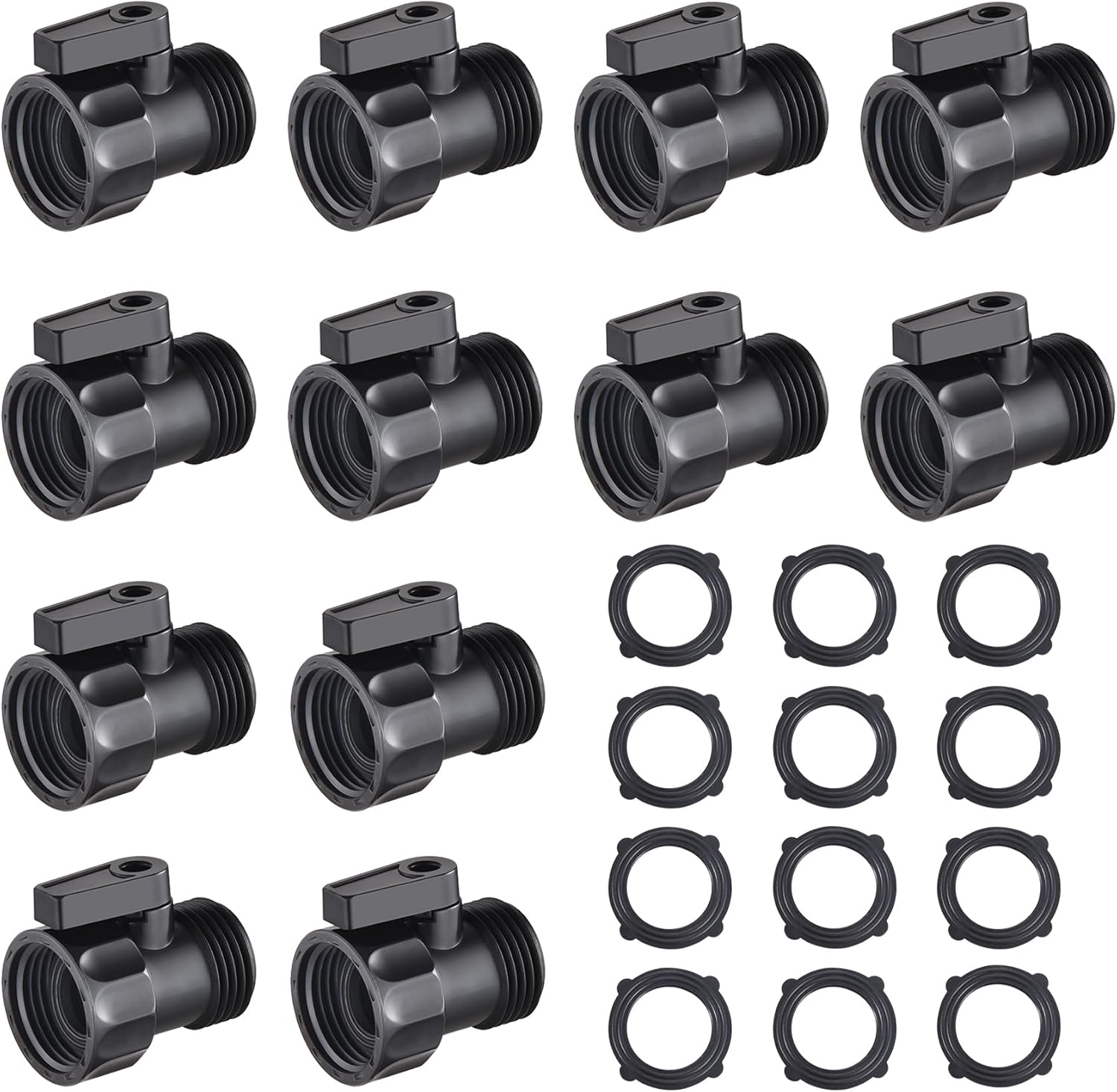 12 PCS 3/4'' Plastic Garden Hose Shut Off Valve,Water hose Shut-Off Ball Valve Thread Connector Coupling for Telescopic Water Pipe Water Gun Valve Control Standard 3/4'' Thread Connector Coupling