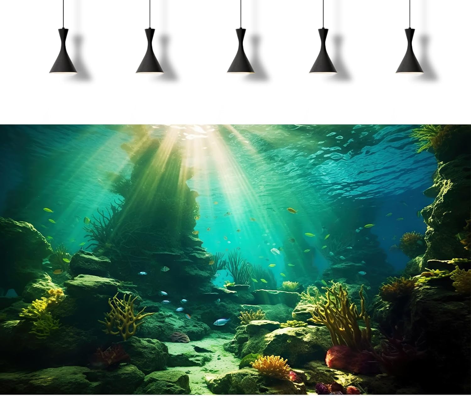 Ocean Floor Fish Tank Background Under The Sea Coral Reef Aquarium Background Tropical Fish Terrarium Backgrounds Underwater Rock Cave Sunray Fish Tank Backgrounds Decorations 24x16in