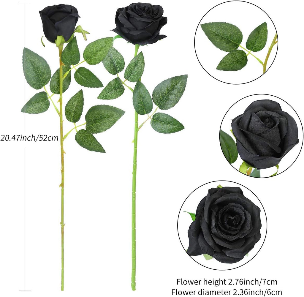 Hawesome 12PCS Artificial Silk Flowers Realistic Roses Bouquet Long Stem for Home Wedding Decoration Party (Black-1)