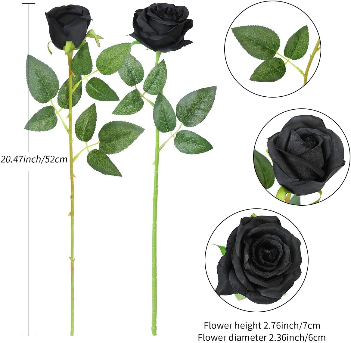 Hawesome 12PCS Artificial Silk Flowers Realistic Roses Bouquet Long Stem for Home Wedding Decoration Party (Black-1)