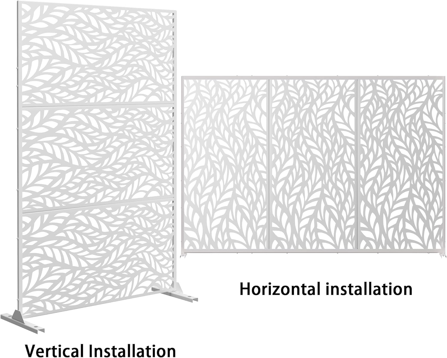 Metal Privacy Screen,72" H47 W,Freestanding Decorative Privacy Screen for Balcony Patio Lawn Garden,Privacy Fence Privacy Panel-White & Leaf