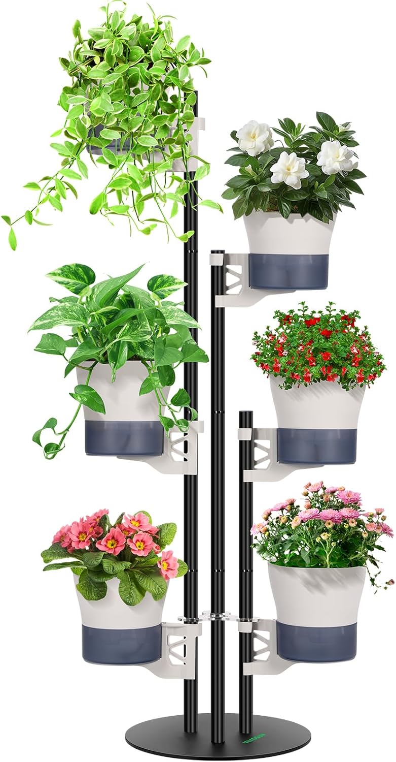 VIVOSUN Metal Plant Stand, 6-Tier Tall Vertical Planter Tower with Self-Watering Planters, Modular Shelf for Indoor & Outdoor Use