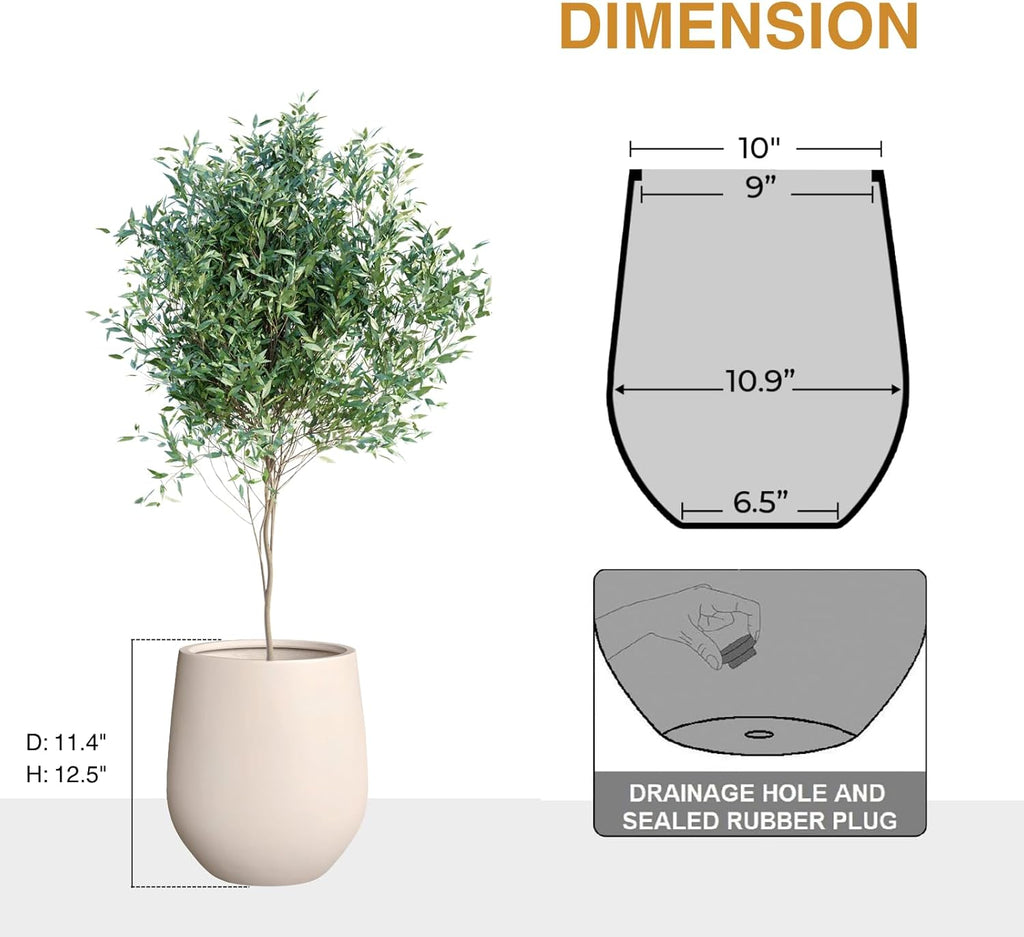 12.5" H x 11.4" D Corso Fiberstone Round Tapered Planter with Drainage Hole, Smooth Finishes, Weather Resistant for Indoor and Outdoor Use (Kilim Beige, 9" Pot Opening)