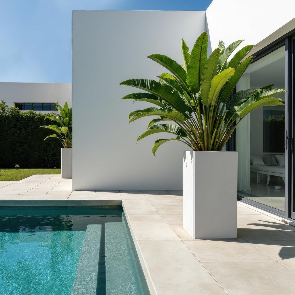 24 Inch Galvanized Steel Planter for Outdoor Plants, White Rectangle Outdoor Planters, Heavy Duty Flower Pot Modern Commercial Residential for Trees Patio Deck Yard Garden