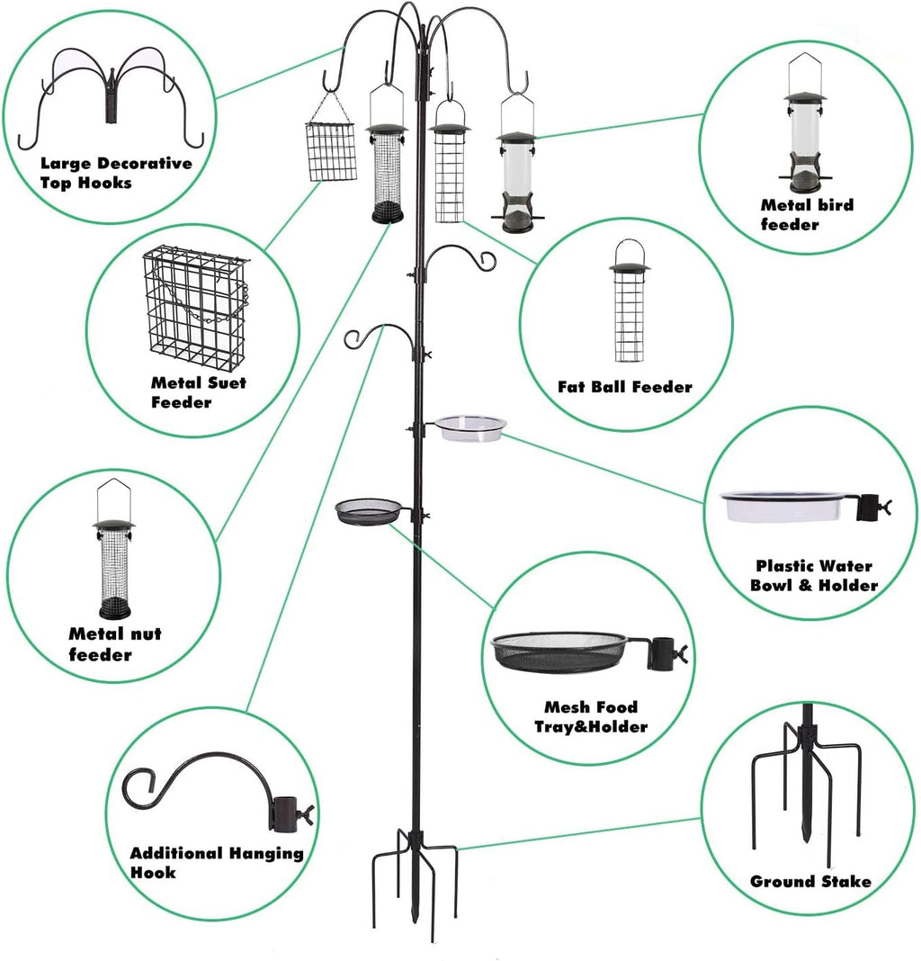 Bird Feeding Station Kit Pole Wild Bird Feeder Hanging Planter Hanger Multi Feeder Hanging with Metal Suet Feeder Bird Bath for Attracting Wild Birds