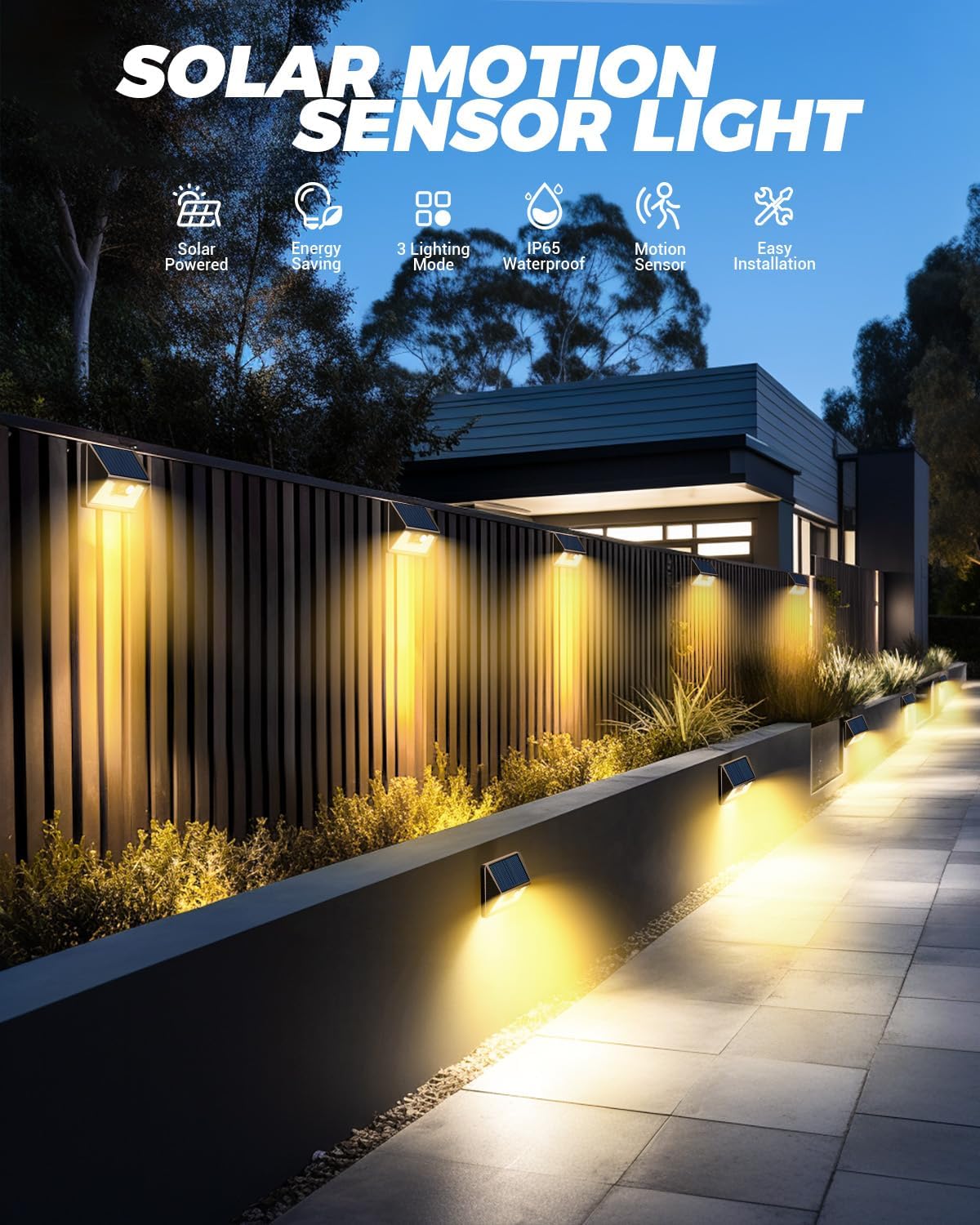 4 Pack Solar Fence Lights Waterproof, Motion Sensor Deck Outdoor, Warm White LED for Wall Yard Steps Stairs Garden - Brown