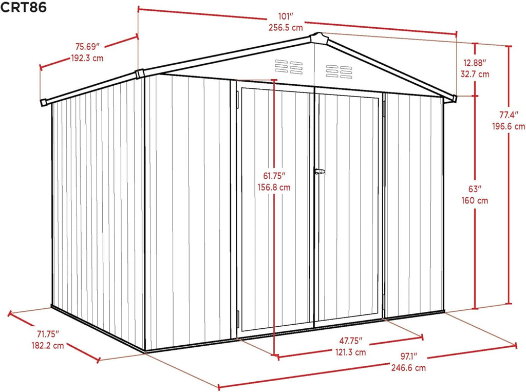 Metal Outdoor Galvanized Steel Storage Shed with Lockable Doors for Backyard or Patio Storage of Bikes, Grills, Supplies, Tools, Toys, for Lawn, Garden, and Camping, Tan (8x6)
