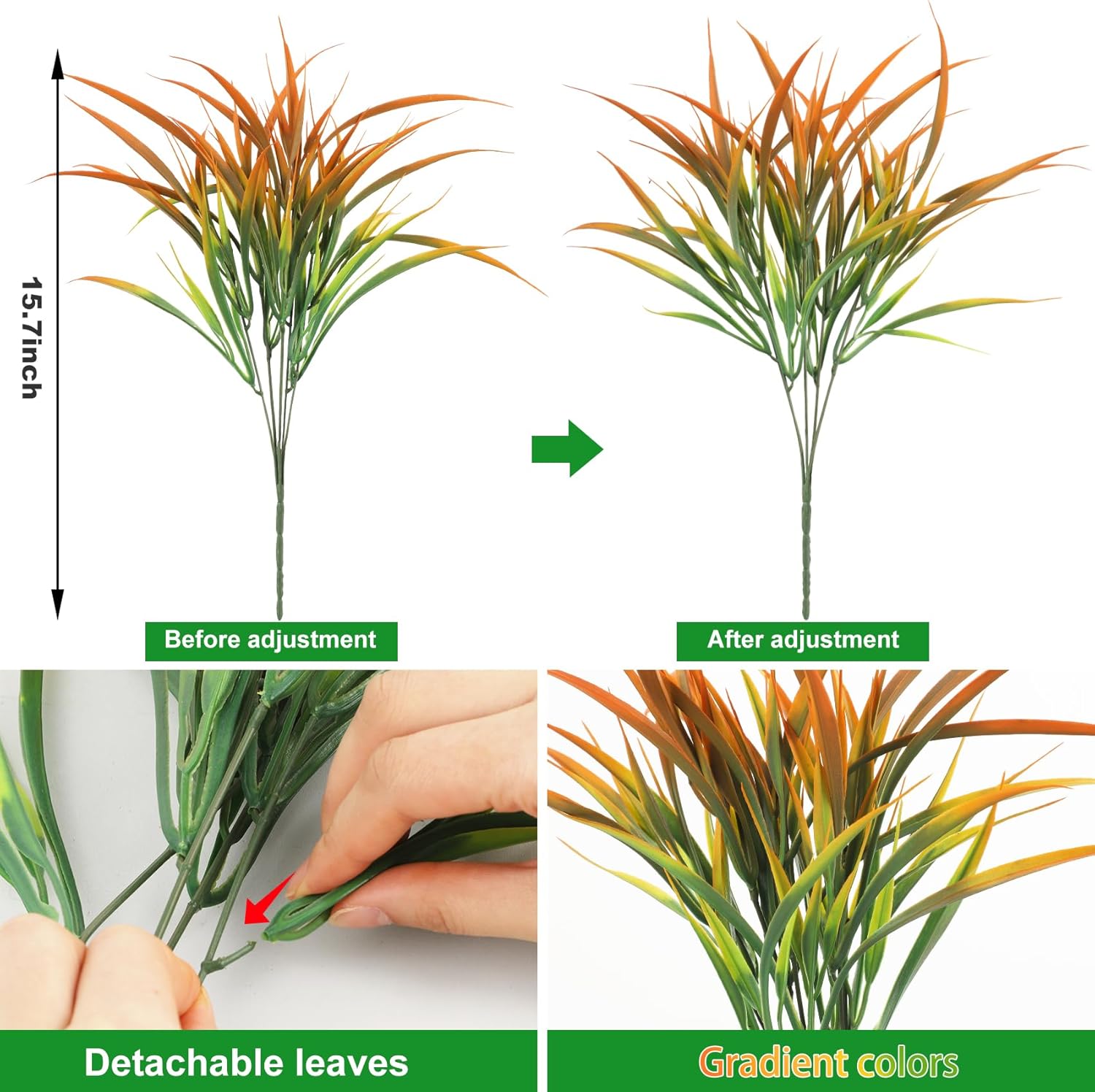 Ouddy Decor 16 Bundles Artificial Fall Plants Outdoor Fake Grass Stems UV Resistant Faux Plastic Plants Shrubs for Autumn Home Garden Pathway Farmhouse Front Porch Harvest Thanksgiving Decor, Orange