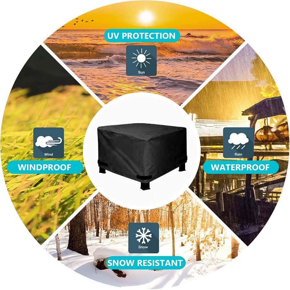 Fire Pit Cover, 34" x 34" x 30" Square Gas Fire Pit Cover, Waterproof 600D Heavy Duty Square Patio Fire Pit Table Cover, Full Coverage Dustproof Anti UV OutdoorFire Pit Covers