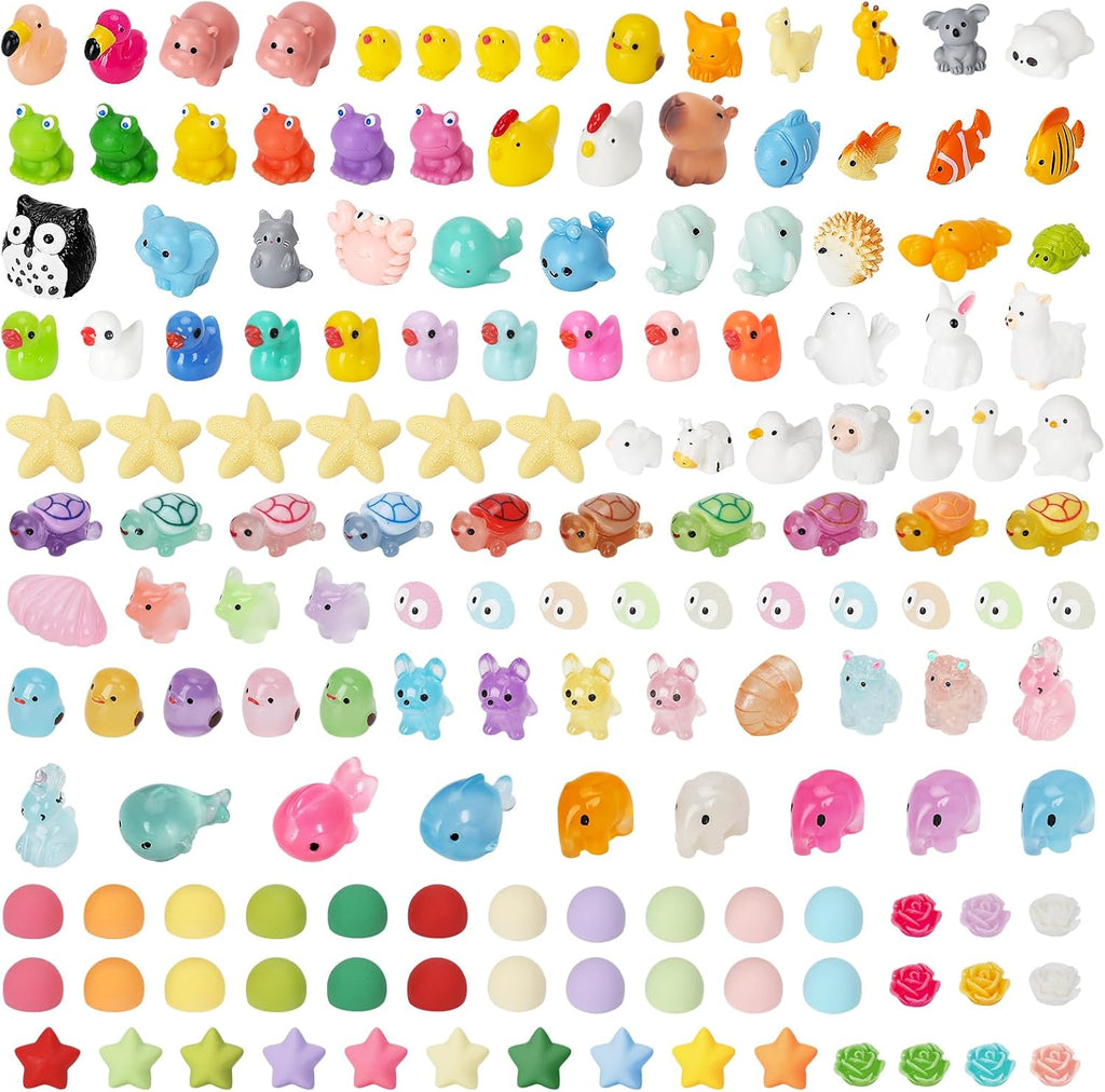 150 Pcs Mini Resin Animals, Miniature Animals to Hide Luminous Tiny Figurines Bulk Glow in The Dark Bulk for Fairy Garden Aquarium