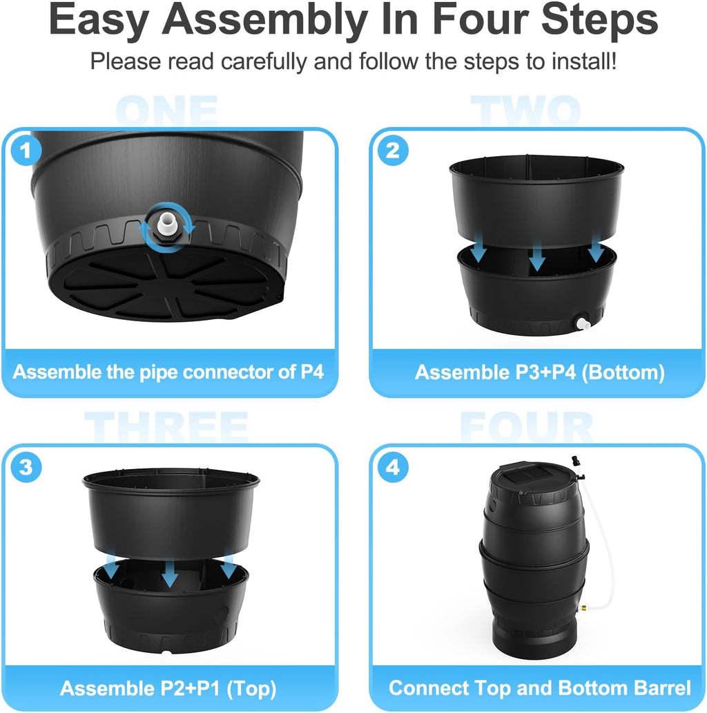 EJWOX Rain Barrel with Stand to Collect Rainwater from Gutter, Heavy Duty BPA Free Rain Water Collection Barrel with Spigot and Filter (45 Gallon, Black)