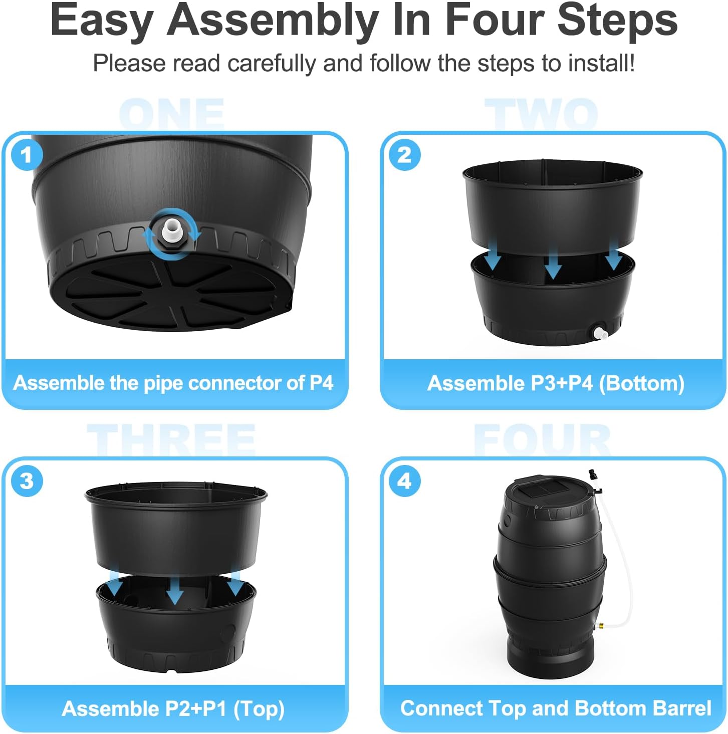 EJWOX Rain Barrel with Stand to Collect Rainwater from Gutter, Heavy Duty BPA Free Rain Water Collection Barrel with Spigot and Filter (45 Gallon, Black)
