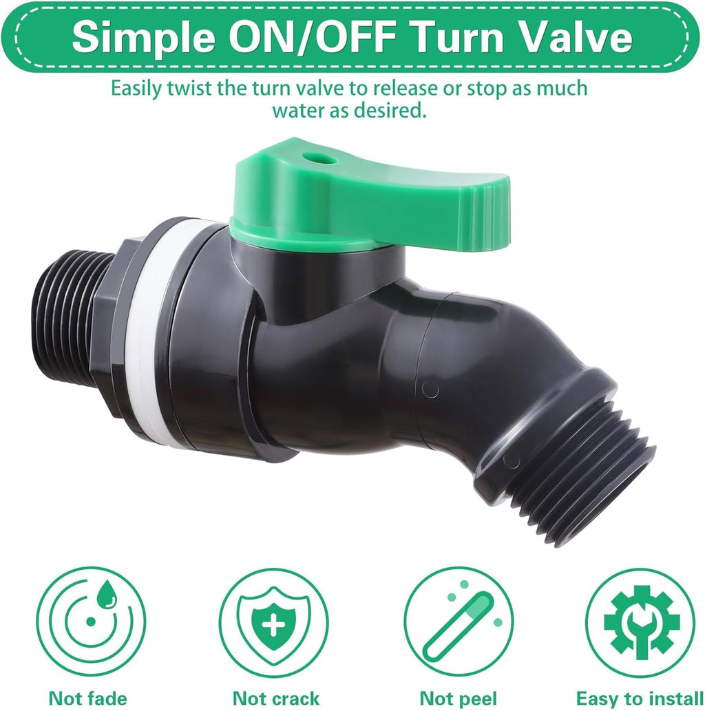 Plastics Rain Barrel Spigot, High Flow Valve Core, Large Flow Water Tank Faucet,Plastic Spigot for 5 Gallon Bucket，3/4 NPT Inlet x 3/4 GHT Outlet Bulkhead Valve for Outdoor Plastic Bucket