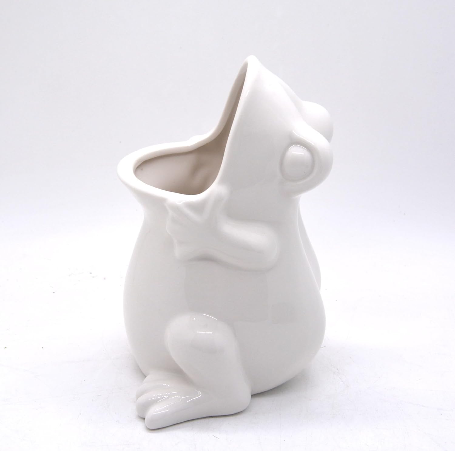 Ceramic Frog Shaped Plant Pot for Bonsai Flower Succulent Planter Candy Dish Pencil Holder Decor Multipurpose Frog Gift (7" White)