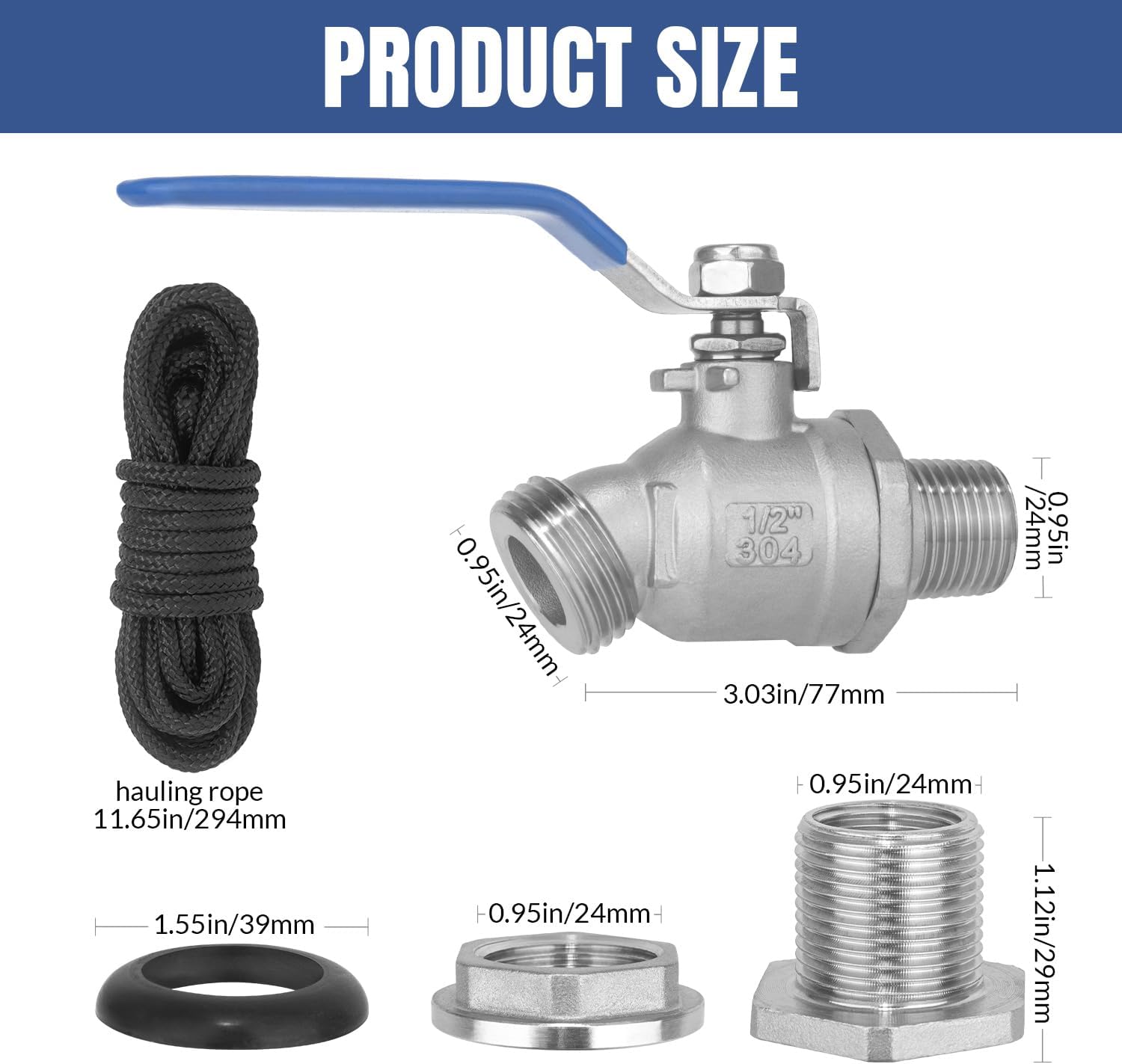 Rain Barrel Spigot Kit High Flow Spigot for Water Barrel 304 Lead-Free Compliant Stainless Steel for Rain Barrels 1/2"NPT to 3/4"GHT Rain Barrel Quarter Turn Spigot with Bulkhead Fitting