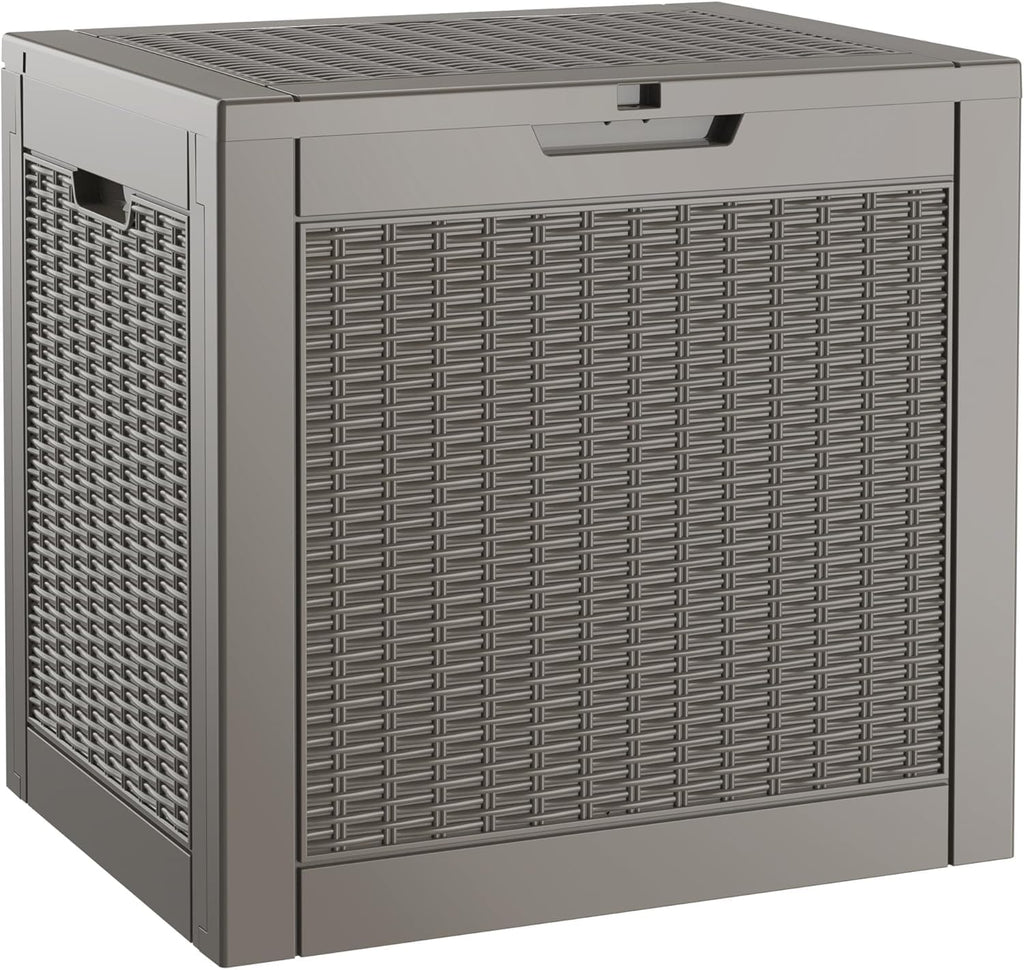 NUNU LAB 30 Gallon Waterproof Resin Deck Box, Lockable Outdoor & Indoor Storage Bench for Patio Cushions, Garden Tools, Pool Accessories & Package Deliveries – Grey