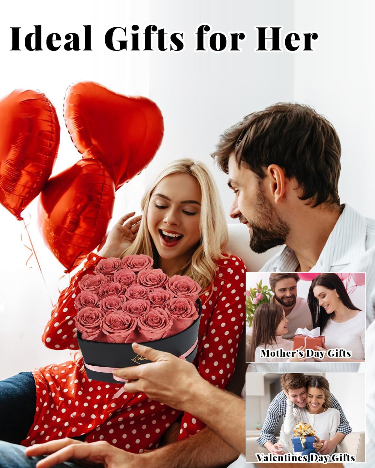 16 Flowers Forever Preserved Roses in Heart Box, Preserved Flowers Womens Birthday Gifts for Women Mothers Rose Gift for Her Romantic Eternal Real Rose for Women Mom Wife