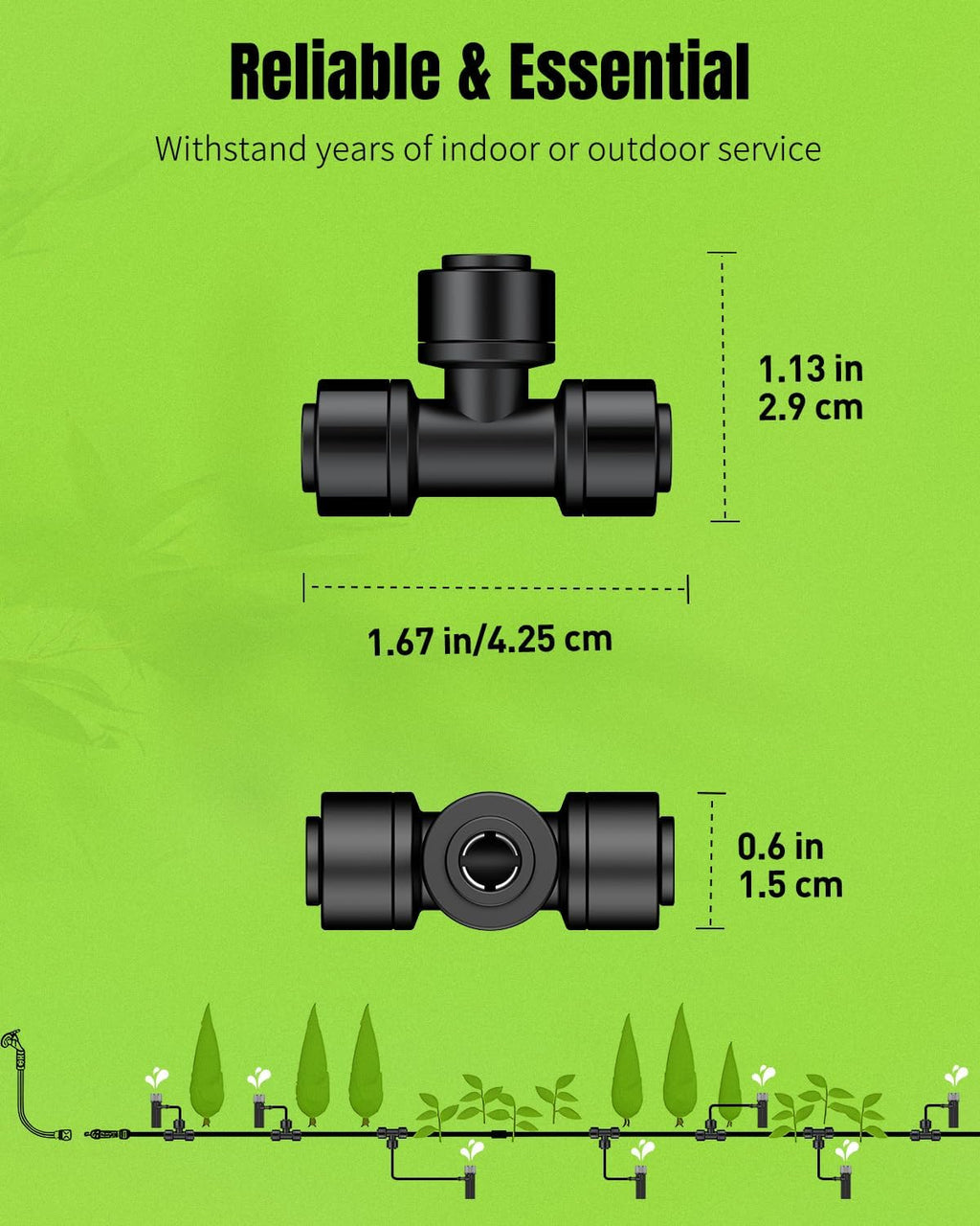 Pawfly 15 Pack Quick Connect 1/4" Drip Irrigation Tee Connectors, Push-to-Connect Drip Irrigation Tee Fittings for 1/4 Inch Irrigation Tubing & Sprinklers, Anti-Leak Drip Irrigation System Parts