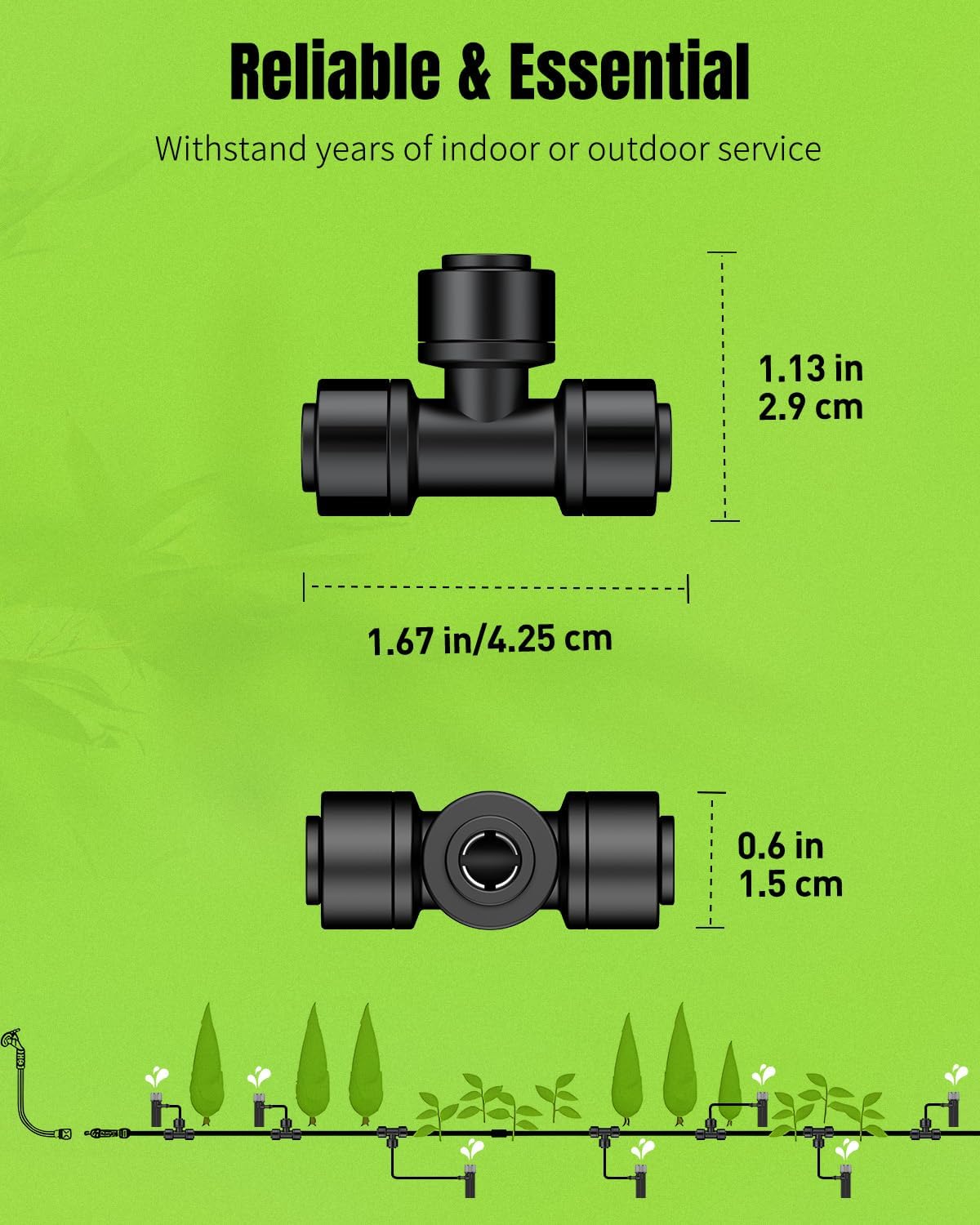 Pawfly 15 Pack Quick Connect 1/4" Drip Irrigation Tee Connectors, Push-to-Connect Drip Irrigation Tee Fittings for 1/4 Inch Irrigation Tubing & Sprinklers, Anti-Leak Drip Irrigation System Parts