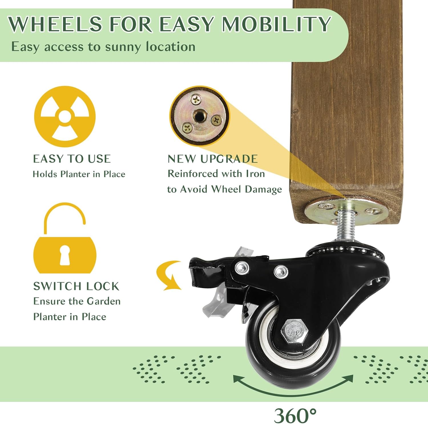 Raised Garden Bed Outdoor with Lockable Wheels, 55"x 24" x 33" Elevated Wood Planter Box for Backyard Balcony Patio , Garden Flower Beds with Drainage Holes & Storage Shelf, Gift for Gardening, Brown