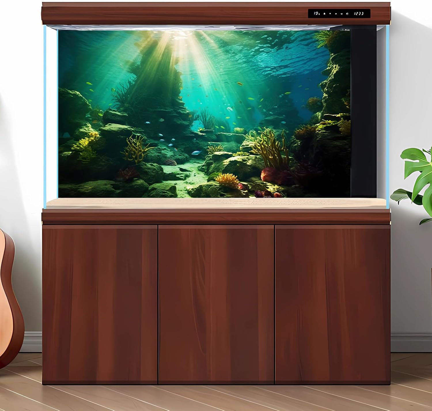 Ocean Floor Fish Tank Background Under The Sea Coral Reef Aquarium Background Tropical Fish Terrarium Backgrounds Underwater Rock Cave Sunray Fish Tank Backgrounds Decorations 30x18in
