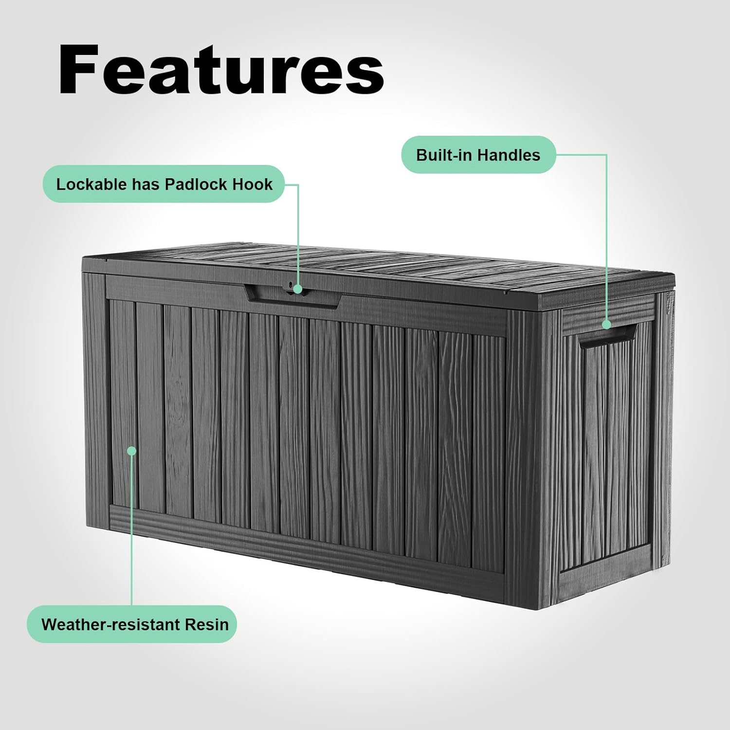 86 Gallon Outdoor Deck Box,Storage Lockable Waterproof Patio Furniture,Garden Tools,Cushions,Pool Accessories Outside Storage Resin Box(Black)