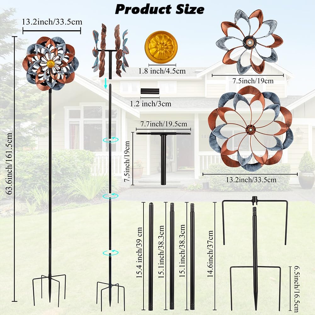 VEWOGARDEN 360° Outdoor Metal Wind Spinners Kinetic Wind Sculptures & Spinners for Yard Garden Lawn Patio Decorations, Gray & Bronze