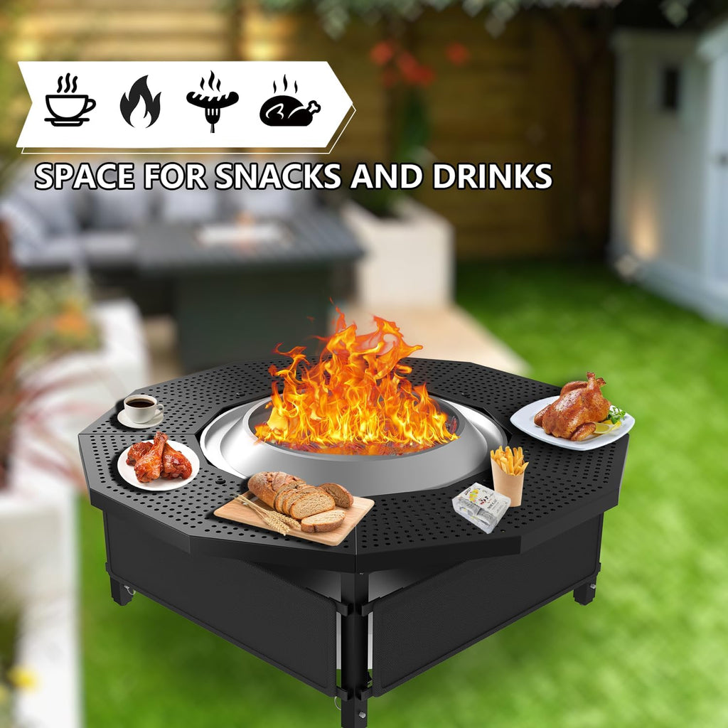 Fire Pit Surround Tabletop for Solo Stove Bonfire Ranger 2.0, with Coated Steel and UV-Resistant Outdoor Fabric, Adjustable Tabletop for Solo Stove Bonfire Accessories, Thick Metal