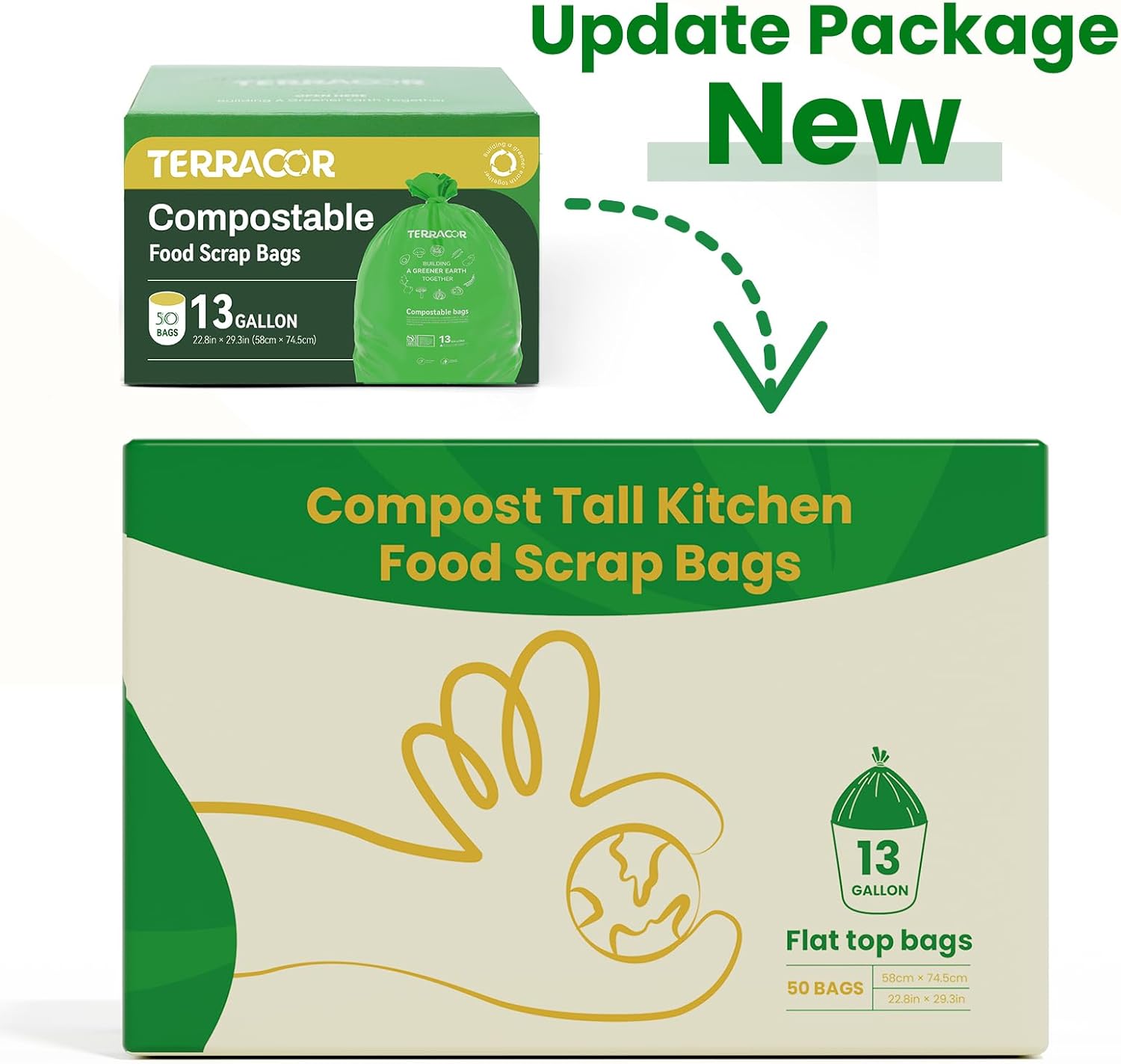 13 Gallon Compostable Trash Bags,50 Count, Heavy Duty Tall Kitchen Food Scrap Waste Bag,Certified BPI and ASTM D6400 Standard