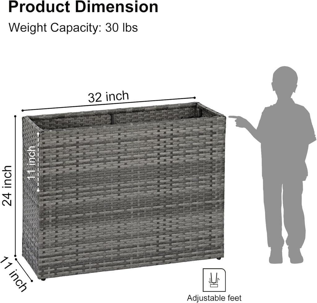SUNNYPARK Tall Rectangular Planter with Removable Liner, All-Weather PE Rattan Large Modern Planters Indoor Outdoor Flower Plant Pots Garden Box Patio Yard Front Porch Deck