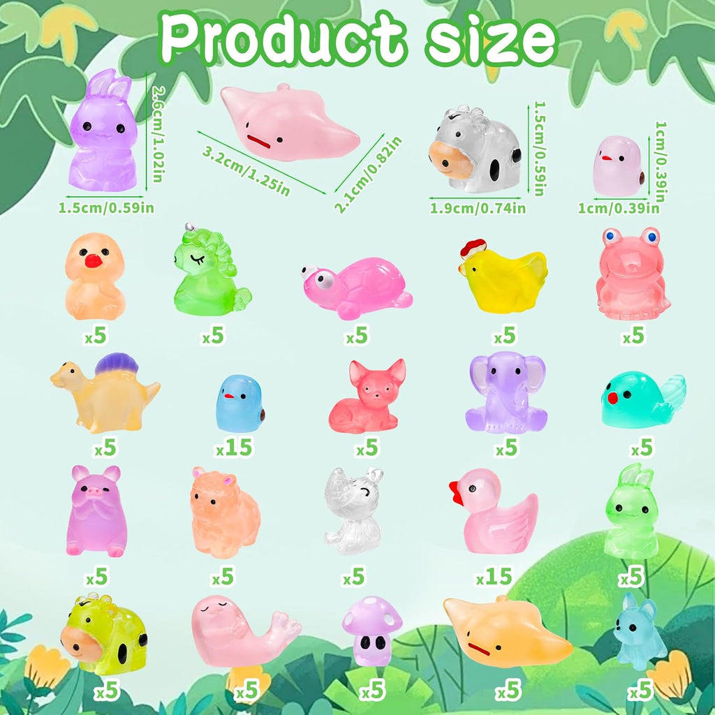 120PCS Glow in The Dark Mini Resin Animals 20 Styles of Luminous Ducks dinosaurswls Frogs and More Tiny Figurines for Fairy Garden Aquarium Terrarium Potted Plants Dollhouse Decor