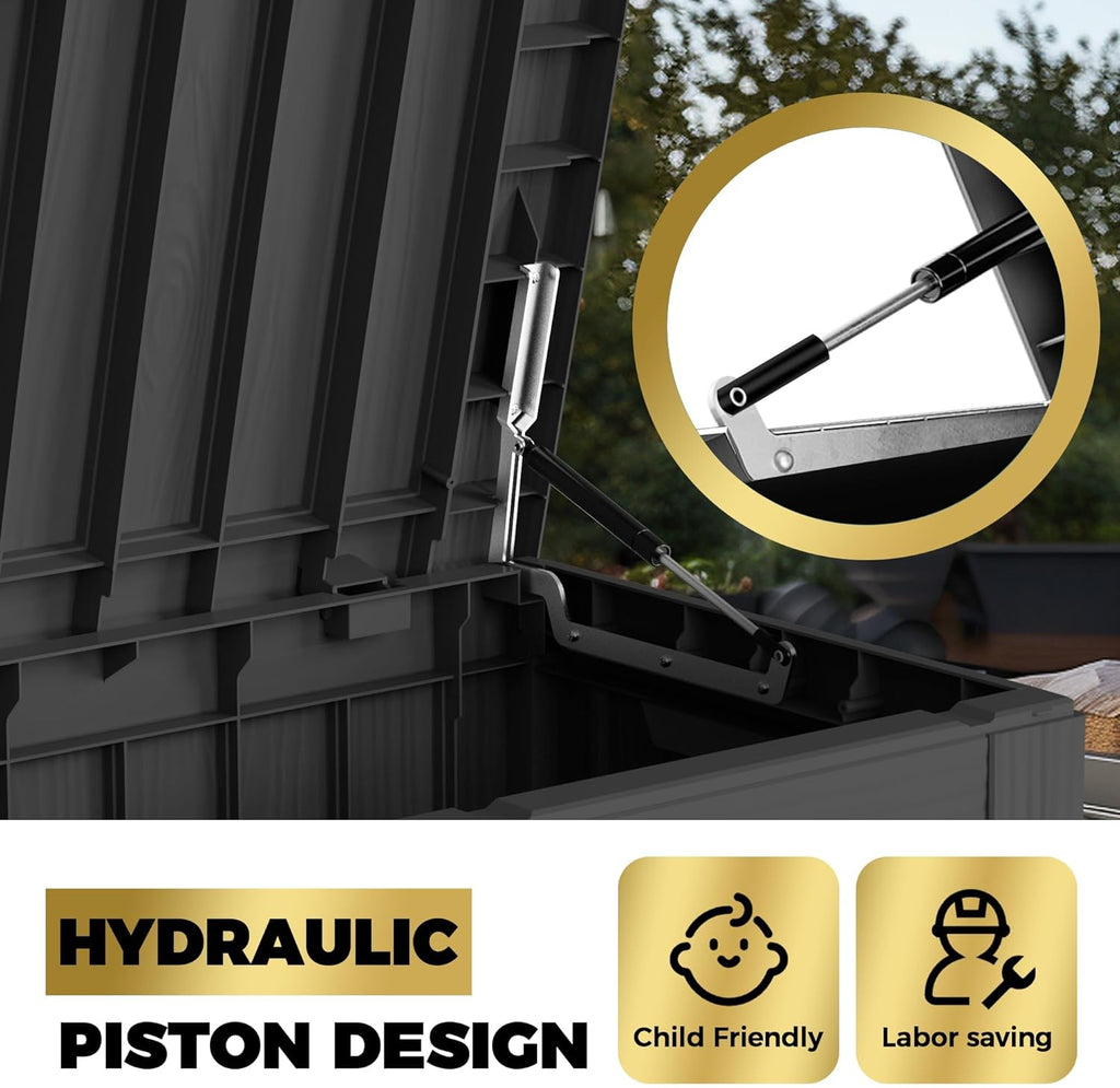 80 Gallon Lockable Resin Deck Box, Waterproof & UV-Resistant Outdoor Storage Box for Outdoor Cushion Storage, Garden Tools & Pool Accessories Storage, Black