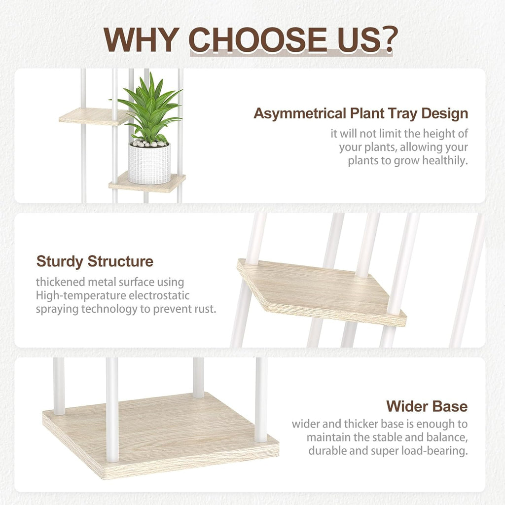 6 Tier Tall Plant Stand Indoor, Large Metal Wood Muti Level Vertical Planter Shelf Orchid Holder for Narrow Corner, Sturdy Heavy Duty Flower Display Rack for House Decor Living Room Bedroom, White