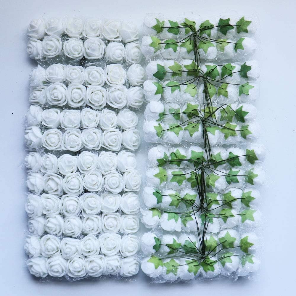 Mini Fake Rose Flower Heads 144pcs Mini Wreaths Artificial Rose Flower DIY for Wedding Bouquets Centerpieces,Wedding Scrapbooking Decoration Rose Fake Flower(Bottom add Gauze) Beige