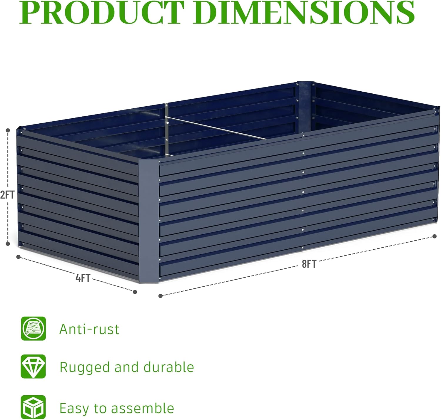 8x4x2 ft Outdoor Raised Garden Bed, Large Metal Planter Raised Beds, Planters for Outdoor Plants for Vegetables, Flowers, Herbs, Fruits, and Succulents.(2 Pcs,Blue)