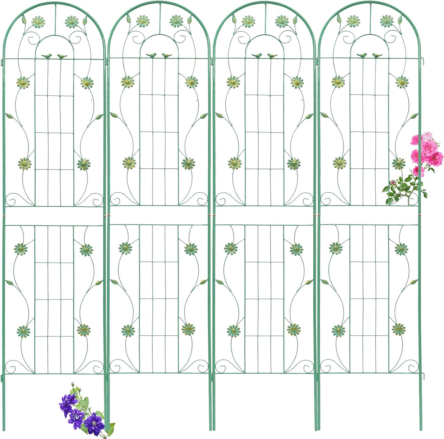4 Pack Metal Garden Trellis 71" H Garden Fence Rustproof Trellis for Climbing Plants Support Roses Flower Outdoor Lawn, Blue Green