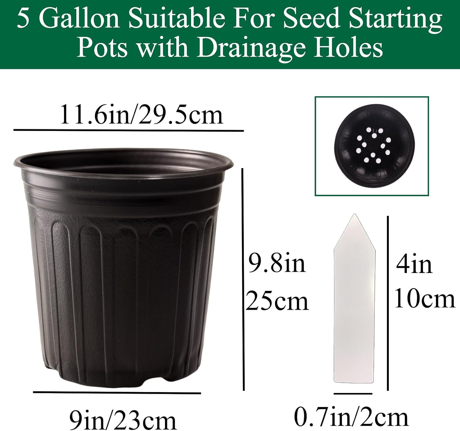 25 Pack 5 Gallon Flexible Plant Nursery Pots Plastic Seedling Starting Pots with Drainage Holes Soft Flower Pots Plant Container with Plant Labels, Black
