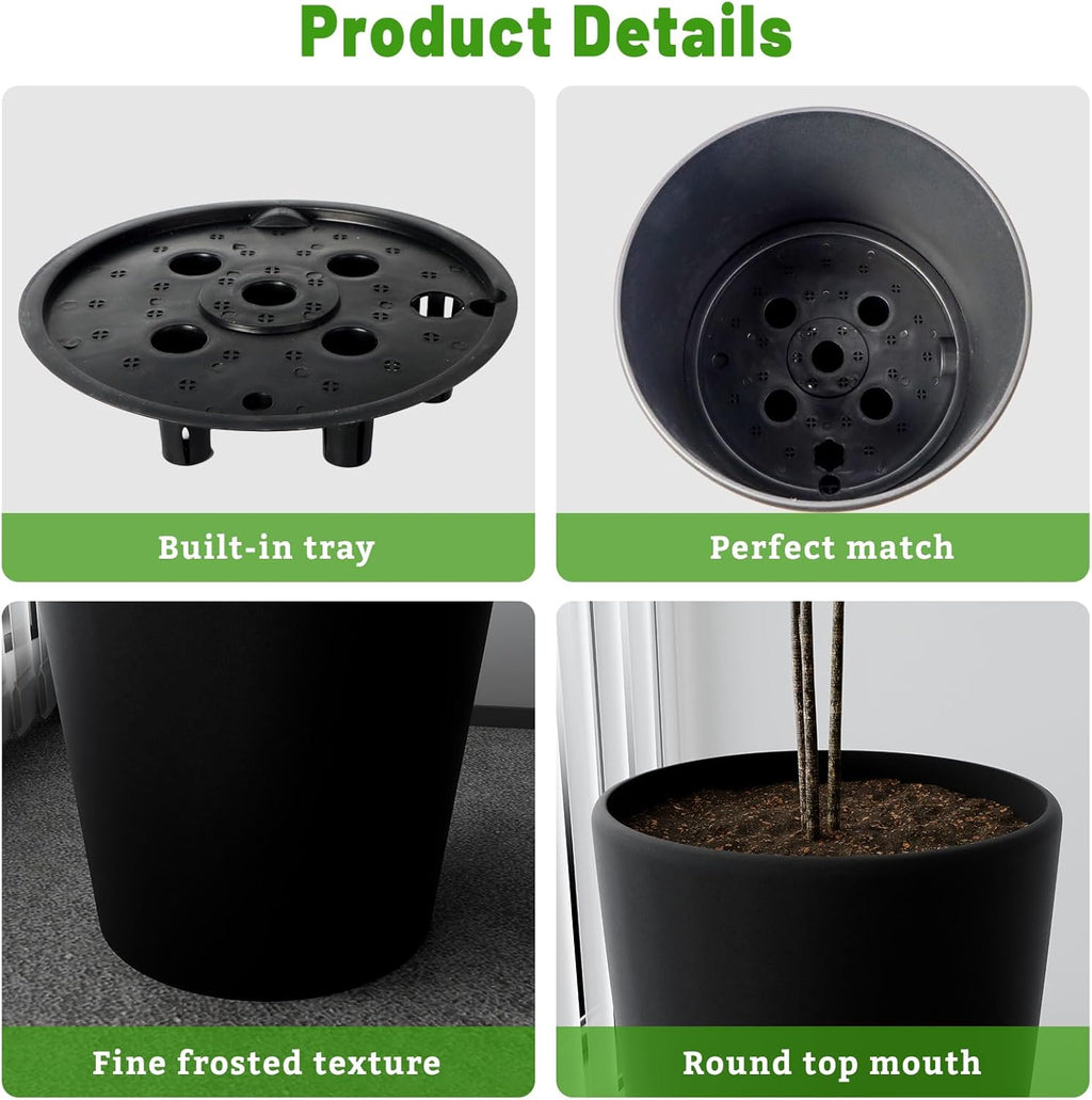 SnugNiture Set of 2 Round Tall Planters 22 Inch, Large Planter for Indoor Outdoor Plants, Modern Flower Pot Containers Large Decorative Tree Planter, Black