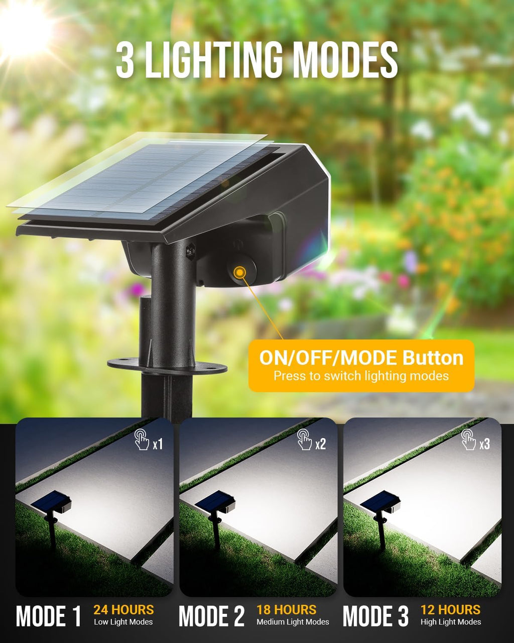 Solar Spot Lights Outdoor Waterproof Landscape Spotlights 63 LEDs 3 Lighting Modes IP65 Solar Spot Lights for Outside, House, Garge, Backyard, Garden-2 Pack Cool White