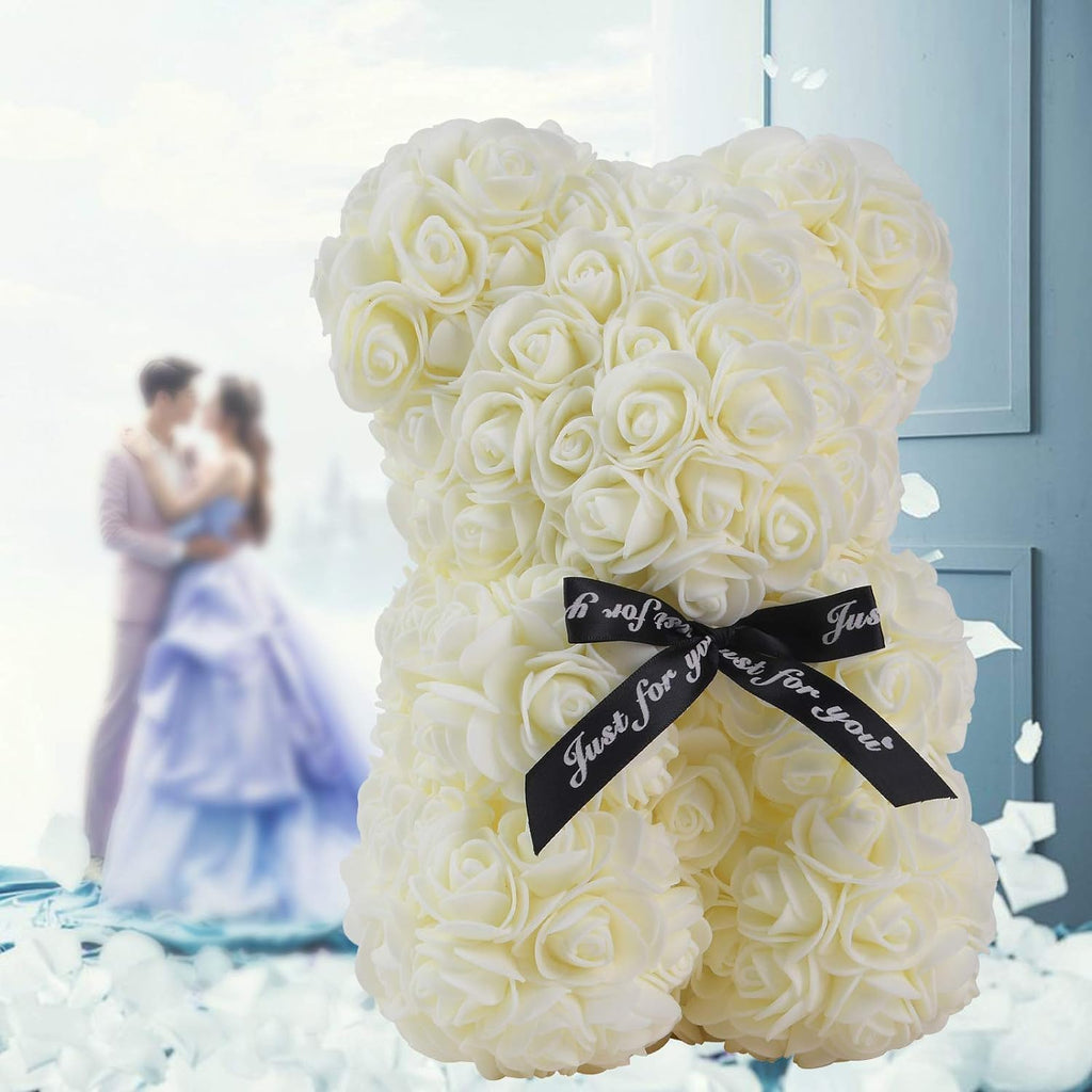 Mini Fake Rose Flower Heads 144pcs Mini Artificial Foam Roses DIY Wedding Flowers Accessories Make Bridal Hair Clips Headbands Dress (Bottom add Gauze) for Valentines Day,Wedding,Bridal (Milk White)