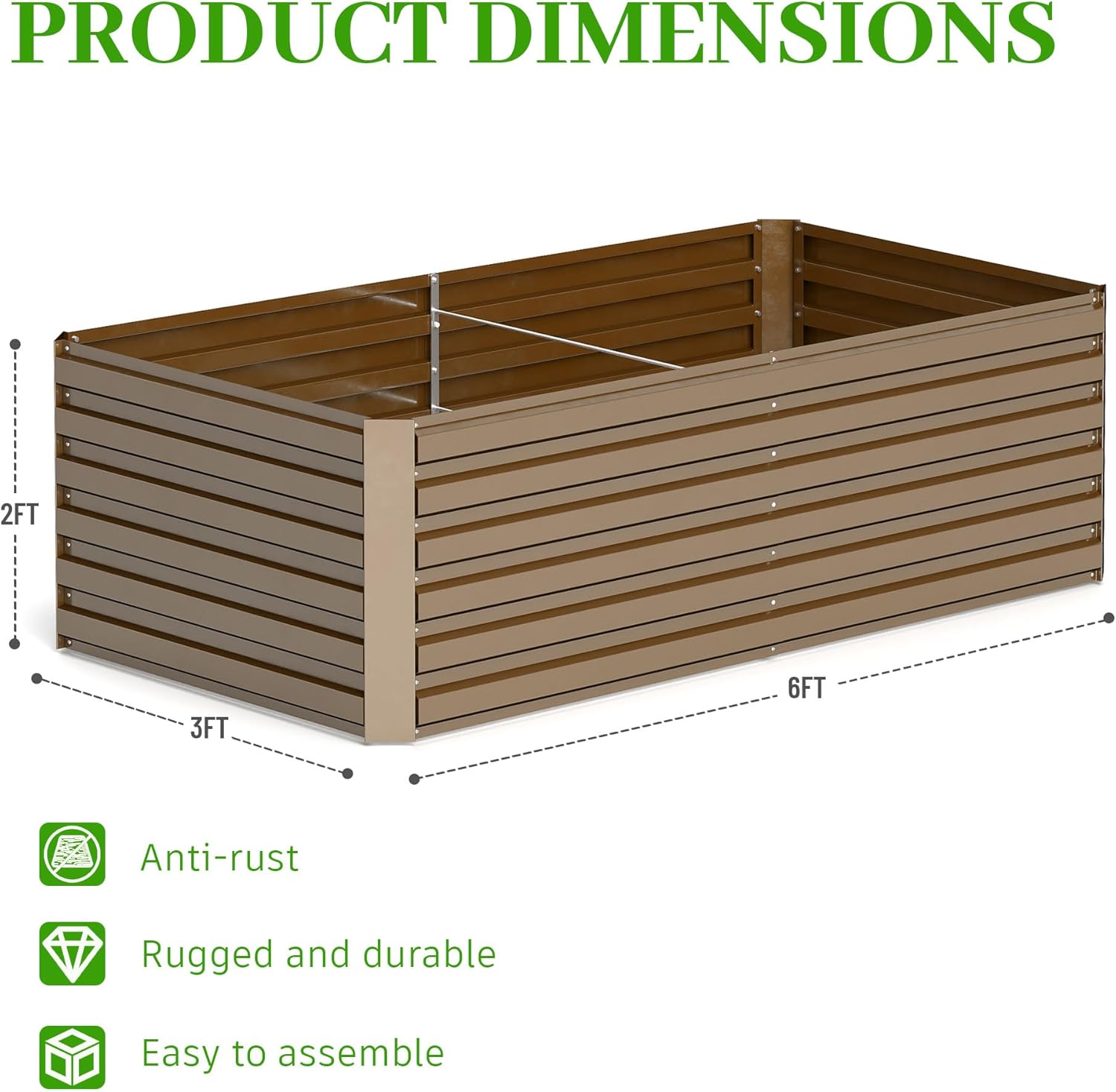 6x3x2 ft Raised Garden Bed, Large Metal Planter Raised Beds, Planters for Outdoor Plants for Vegetables, Flowers, Herbs, Fruits, and Succulents.(2 Pcs)