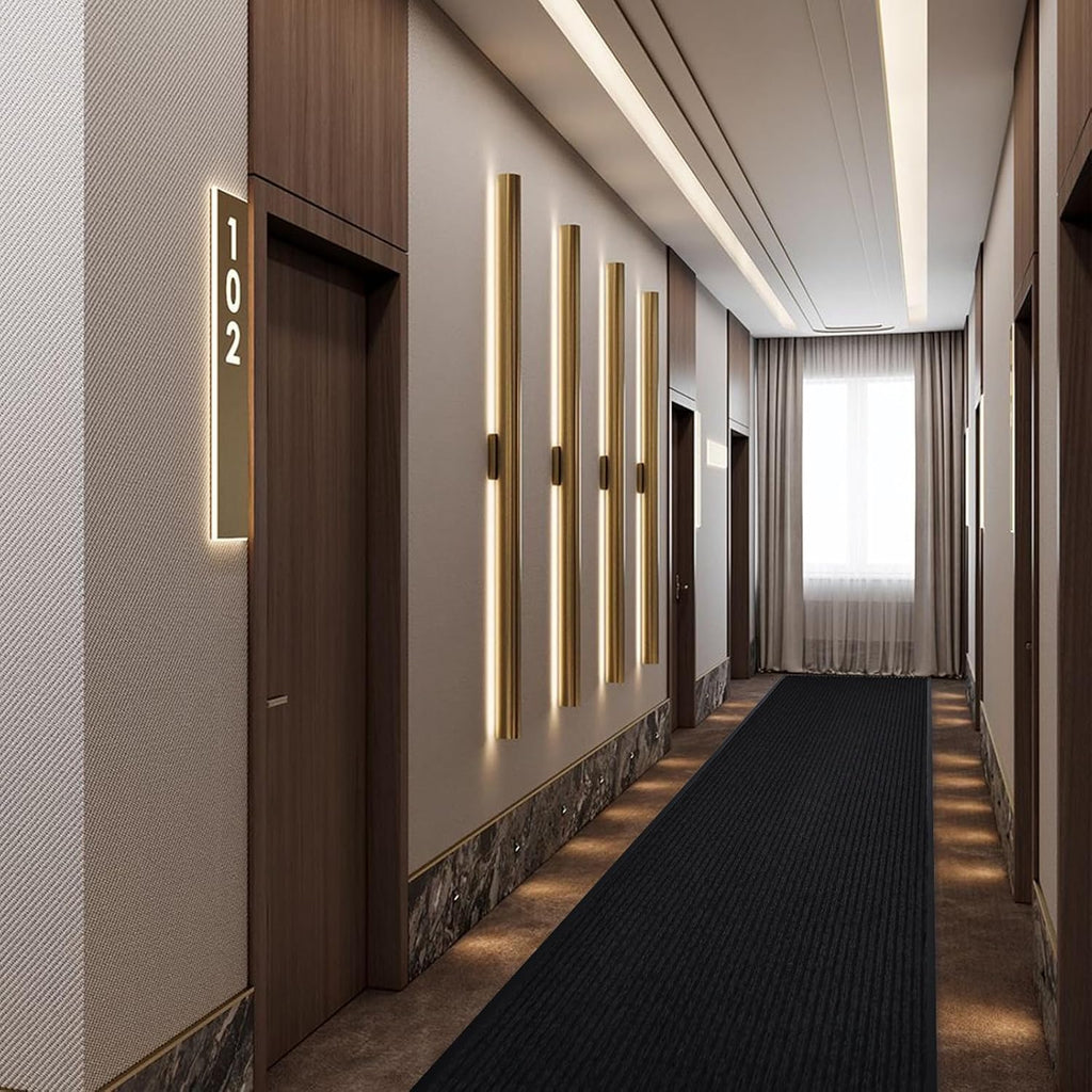 Rubber Door Mat About W3' ×L16' Heavy Duty Large Outdoor Indoor Mat Durable Entrance Doormat Waterproof Rubber Back Rugs for Home Entryway Patio Porch Office Business Areas (Jet Black)